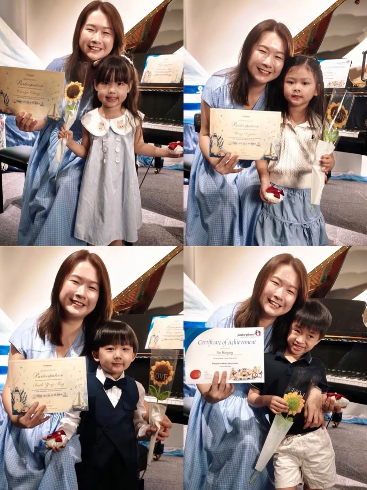 Young graduates proudly holding their FingerGYM and Encore Junior 1 certificates